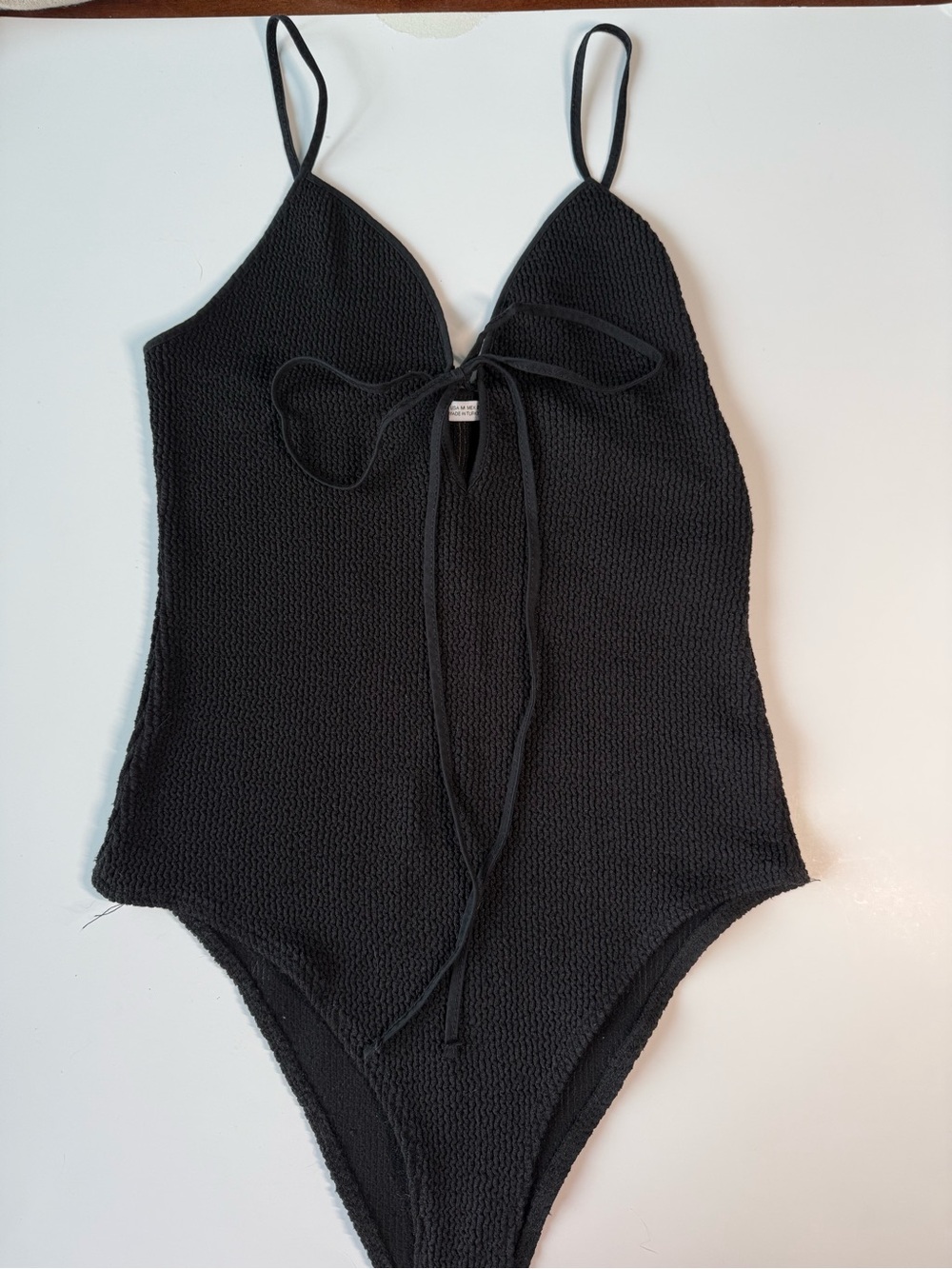 ZARA Black Textured Bodysuit with Frontβ Tie